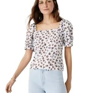 Ann Taylor Women’s Leopard Print Puff Sleeve Blouse Light Blue Size Medium